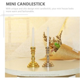 2Pcs Gold Miniature Candle Holders, 1/12 Scale Dollhouse Candlesticks Set for DIY Micro Landscaping Decor