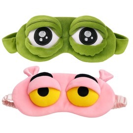 Sleep Mask Funny, Pack of 2 Soft Sleeping Masks for Children and Women, Sleeping Mask Children Girls with Eyes, Ideal for Travel and Gifts, Green and Pink