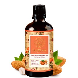 Sutatva Natural Organic Cold Pressed Almond Oil for Face, Skin & Hair, Helps tighten the skin, anti-aging, Keeps flawless hair free from dandruff & flake, For Women & Men, 100 ml