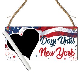 Days Until New York Countdown Chalkboard Plaque – Exciting Travel Countdown Sign with American Flag Design – Perfect for Counting Down to Your NYC Adventure (Flag, With Pen)