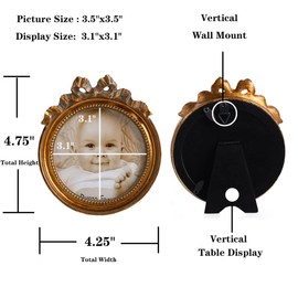 Kangce Antique Picture Frames 3.5x3.5 Round Picture Frames Vintage Picture Frames Small Picture Frames Embossed and Beaded Victorian Picture Frame Decorative Picture Frames in Bronze, Brass