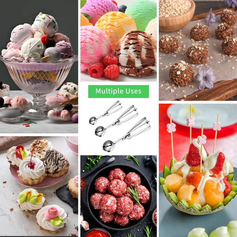 3PCS Ice Cream Scoop,Premium cookie scoop set,Small/Medium/Large stainless steel Scoops,Professional