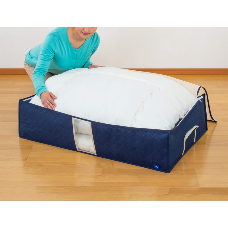 アストロ 敷布団 収納ケース シングルサイズ ネイビー 収納袋 不織布 活性炭 消臭 吸湿