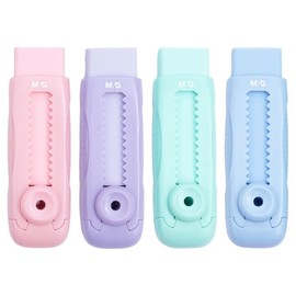 M&G 4 piezas de lindas gomas de borrar para niños, gomas de borrar deslizantes retráctiles, diseño de empuje y tracción, suministros de papelería lind