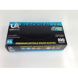 UniSeal 100 "UNISEAL"  BlackSeal LT Premium Nitrile Powder Free Exam Gloves. Black. XL.