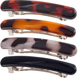 SmallCat 4PCS 2.48 Inch Tortoise Shell Hair Clips for Women, Oval Classic French Hair Barrettes, Curved Glossy Hair Accessories for Women Thick Long Hair (Gray, Red, Leopard, Black)