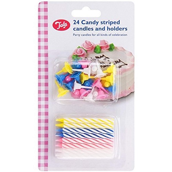 Tala Candy Striped Candles, Yellow/Blue/White/Pink