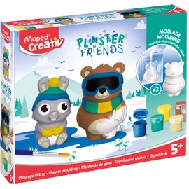 Maped Creative Plaster Friends Plaster Figures Craft Set Winter Rabbit & Bear Includes 2x Moulds for Figures 9 cm, Plaster, 6 x Colourful, 1 Set