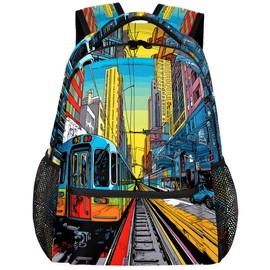 City Subway Rail Backpacks Travel Backpack for Women Men Waterproof Bookbag Laptop Backpack with Compartment Traveling Back Pack for Work, Gym, Multi