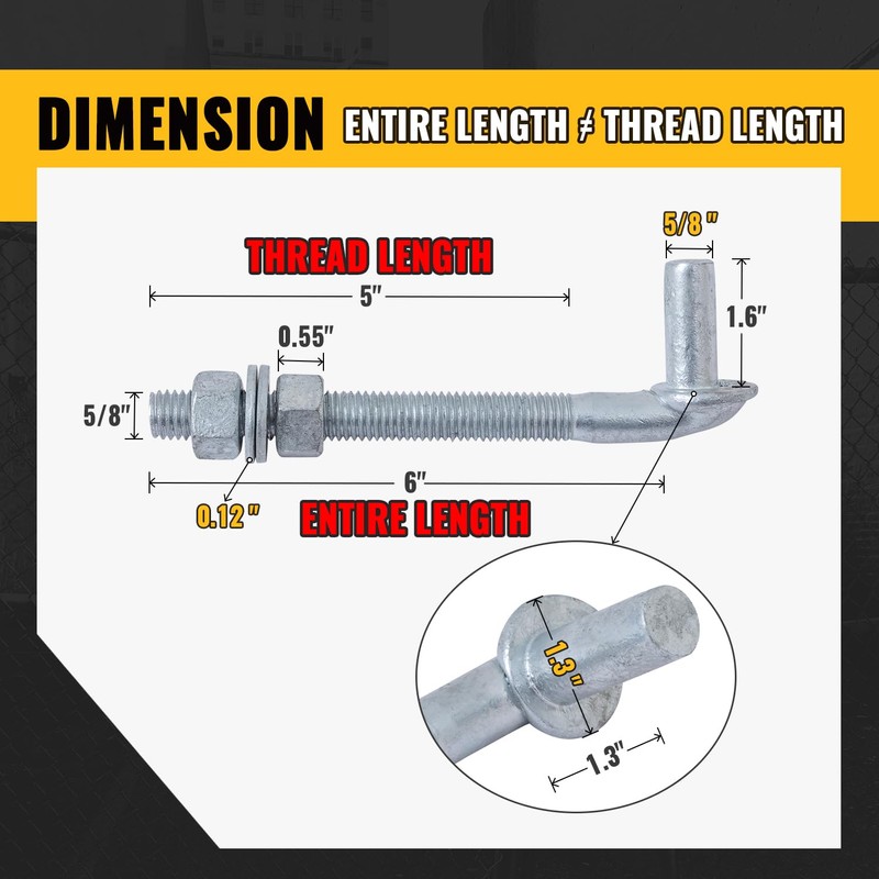 VIVIDA 6" J Bolt Gate Hinge, Chain Link J Bolt