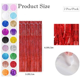 Red Tinsel Curtain Party Backdrop Glitter,2pcs 3.2ft x 6.5ft Foil Curtain Christmas Decorations,Red Laser Foil Fringe Streamers Metallic Tinsel Door Hanging Foil Flow Silk Streamers for Holiday Party