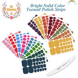 JERCLITY 352 Pieces 16 Sheets Solid Color Toenail Polish Strips Stickers Self Adhesive Bright Color Toenail Full Wraps Full Nail Stickers Nail Art Decal Strips with Nail File for Women Girls