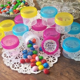 Decojars 12 Empty Candy Bottle Jars 1oz Containers Pink Blue Yellow Party Favors 4304 USA
