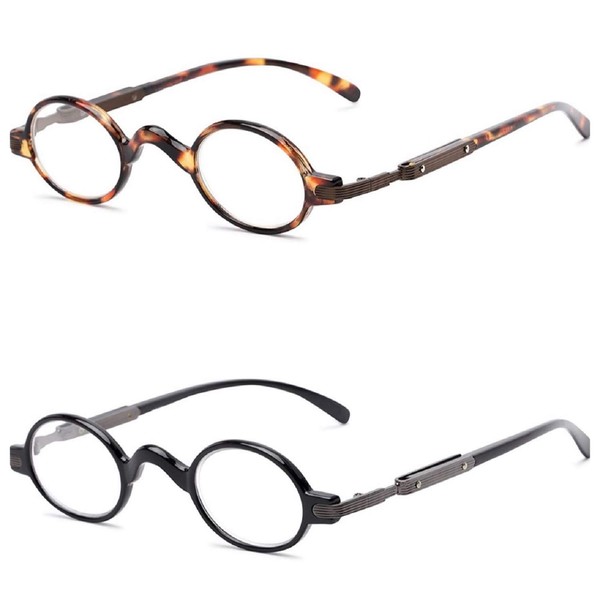 The Potter Unisex Reader, Metal Round Vintage Spring Hinge Reading Glasses for Men and Women + 2.00 (Black and Tortoise)