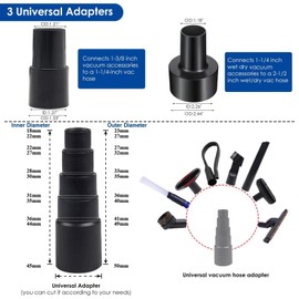 11 PCS Universal 1 1/4 Inch Vacuum Attachments Kit for Shop Vac Accessories with Vacuum Brush Attachments, Flexible Crevice Tool, Hose Adapters for 2 1/2" to 1 1/4" and 1 7/8" to 1" Hoses