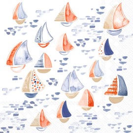 IHR Ideal Home Range 3-Ply Paper Napkins Coastal Nautical Beach Designs, 20-Count Cocktail Size, Nantucket Sailboat