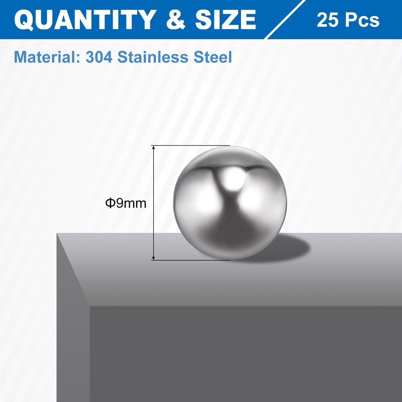 sourcing map 9mm Bearing Balls, 25 Pcs 304 Stainless Steel