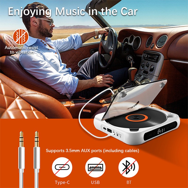 CD Player 3 Modes LED Display Touch Control Portable Retro
