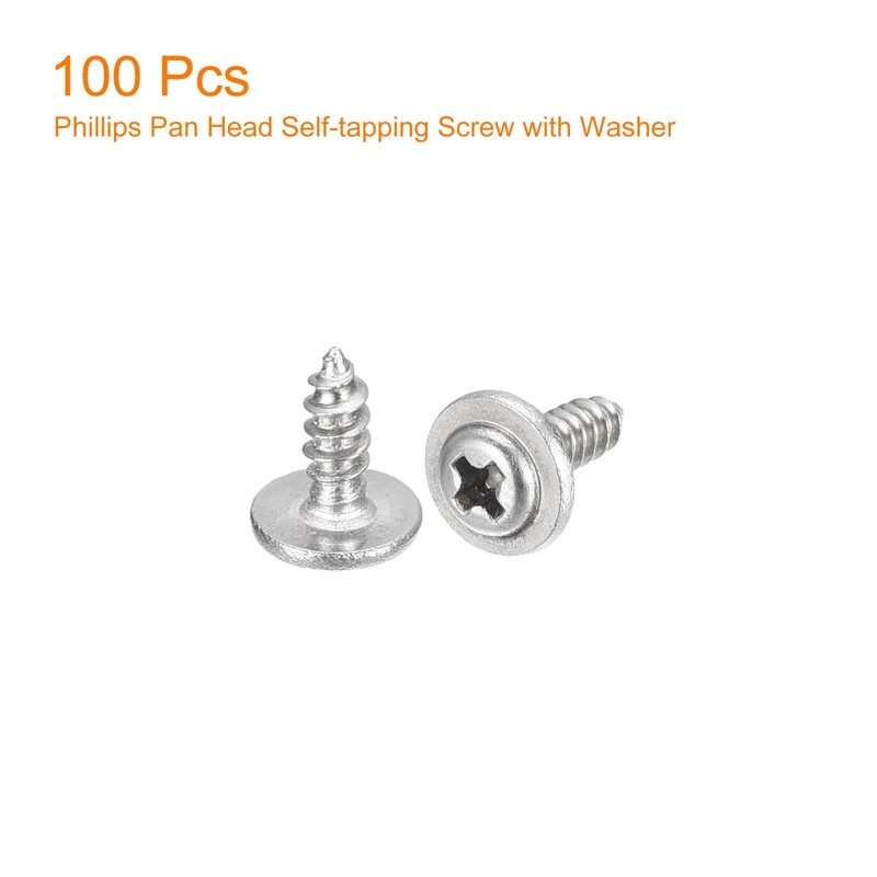 sourcing map ST2.3x6mm Phillips Pan Head Self-tapping Screw with Washer,
