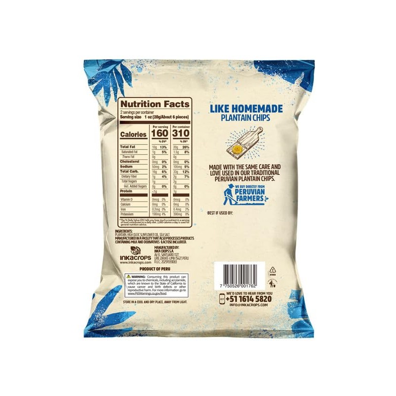 Inka Sea Salt Flavored Tostones Chips, Gluten Free, Non GMO,