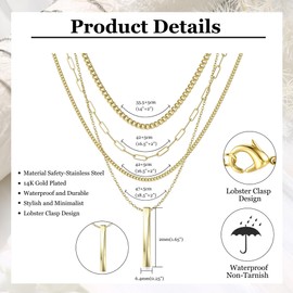 Finrezio Layered Necklaces for Women,14K Gold Plated/Silver Stacked Necklaces for Women,Dainty Pearl Paper Clip Chain Pendant Choker Necklace Set Cute CZ Trendy Gold Y Necklace Jewelry Set Gold Circle Pendant