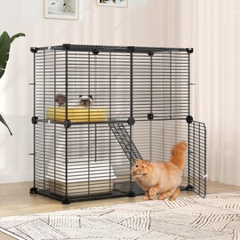 YITAHOME Indoor Cat Cage 2 Tier Kitten Cage House Cat Enclosure Outdoor Small Animal DIY Pet Playpen Detachable Metal Kennel for Ferret Kitty, Bunny, Chinchilla, Squirrel, rv Travel, Camping