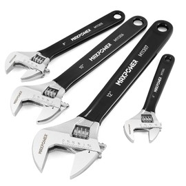 MAXPOWER Juego de Llaves Ajustables, 4 Piezas de Llaves Ajustables de 6 Pulgadas, 8 Pulgadas, 10 Pulgadas y 12 Pulgadas, Escalas Métricas y SAE, Juego de Llaves con Mandíbula Extra Ancha y Empuñadura