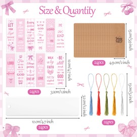 Haooryx Bible Verse DIY Bookmarks - 96Pcs Pink Bow Christian Bible Verse Tassel DIY Book Marks UV DTF Transfer Sticker Blank Transparent Rectangle Acrylic Book Marker Kids DIY Crafts Birthday Gift Tag