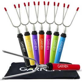 Garnen BBQ Marshmallow Roasting Smores Sticks with Pouch (8 Packs), 34 inch Extendable Rotating Stainless Steel Skewer Fork with Plastic Handle for Kids Camping Grill Campfire Firepit