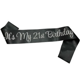 NAUXIUDSJS 21st Birthday Sash, Birthday Sash for Girls,Birthday Princess 21st Birthday Gifts Decorations for Happy 21st Birthday Party Favor Supplies,Black Silver