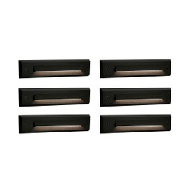 GKOLED 6-Pack Low Voltage 9-15V AC/DC LED Linear Step Lights, 2W Landscape Cutoff Stair Riser Light, Outdoor Waterproof Accent Lighting Fixtures, Die-cast Aluminum with Black Powder Coated Finish