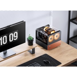 JONSBO V12 Black Micro ATX Mid Tower PC Case, Hyperboloid Glass Desktop Design, Separated Cabinet Structure,Walnut Wood,MATX Desktop Computer Chassis, GPU<260mm,ATX PSU,Front 120mm*2(Built-in) Black