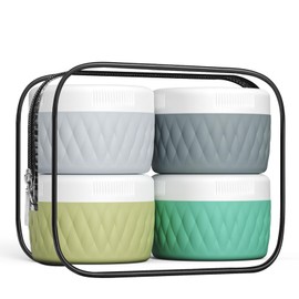 kuangre Travel Containers for Toiletries, Silicone Cream Jars BPA-Free, TSA Approved 2oz Travel Size Containers, Leak-proof Travel Essentials with Lid for Cosmetic Face Hand Body Cream (4 Pack)