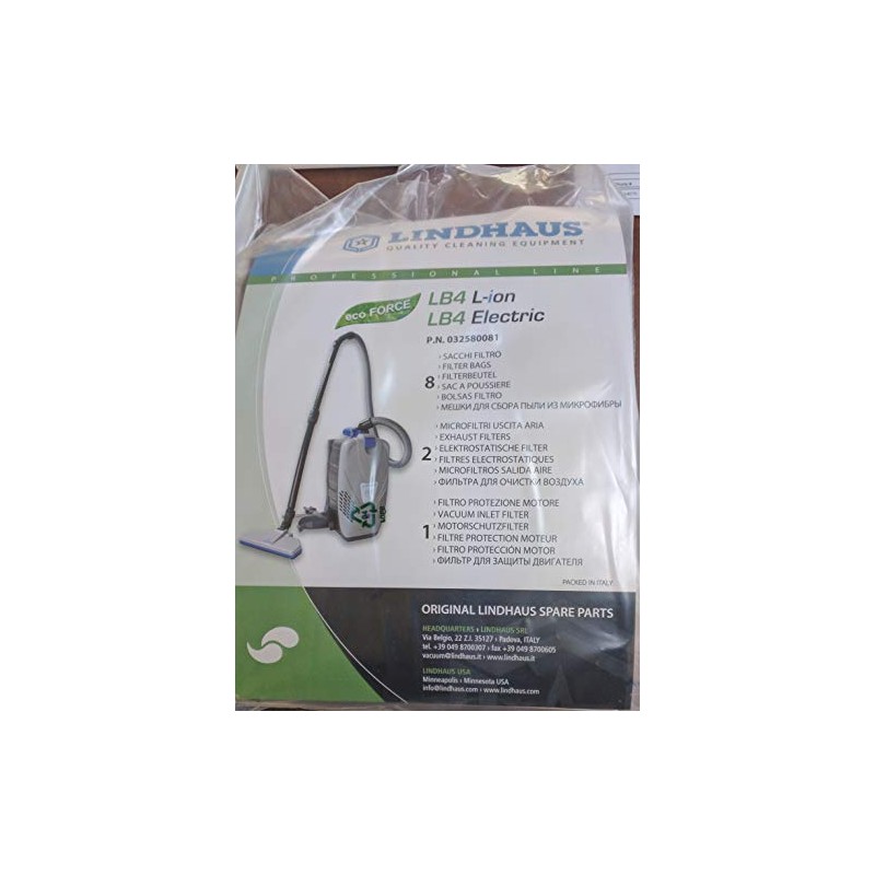 Lindhaus LB4 Vacuum Bags, 8 Bags, 2 Exhaust Filters, 1