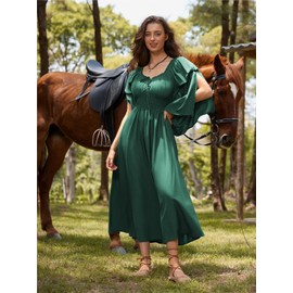 SCARLET DARKNESS Women's Renaissance Dress Medieval Peasant Dress Off Shoulder Long Bell Sleeve Dresses, Green, S