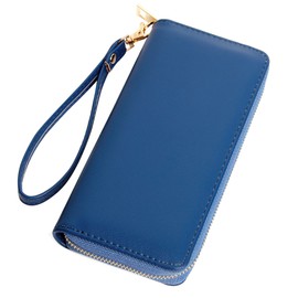 VOCUS Womens Wristlet Wallet Zip Around Clutch Wallet Large RFID Blocking PU Leather Bifold with Phone Holder for Travel, Navy Blue, Large Capacity, Classic