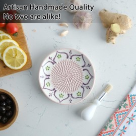 Ceramic Garlic Grater Plate - Handmade Garlic Grater - 4 Pcs Garlic Press - Natural Garlic Grinder - Decorative Garlic Mincer - Ginger, Garlic, Cheese Grater - Hand Garlic Grater Dish