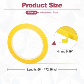 PATIKIL 5 Pack Whiteboard Tape, 4mm 3/32" Width Art Tape Dry Erase Board Pinstripe Thin Tape for Graphic Chart Grid Drafting Electrical Marking, Dark Yellow