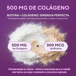 SUPLINT Biotina 300 mcg con Colágeno Hidrolizado 500 mg y Vitamina C – Vitaminas para el Cabello, Piel y Uñas – Mujer y Hombre – Sin Gluten, Sin Azúca