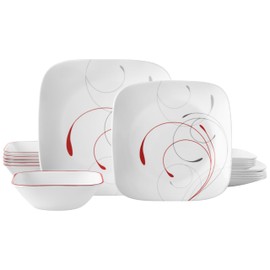 Corelle Vitrelle 18-Piece Service for 6 Dinnerware Set Triple Layer Glass and Chip Resistant, Lightweight Square Plates and Bowls Set, Splendor