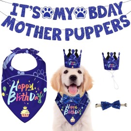 iMounTEK Dog Puppy Birthday Party Banner Supplies Bandana Hat Bow Tie Set Decorations