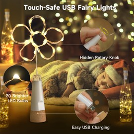 KOBWA Bottle Lights with Cork, USB Rechargeable Wine Bottle Light Battery Operated Jars Fairy Lights, 2025 Upgraded String Lights for Xmas Decorations