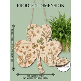Wooden Shamrock Door Sign - 12 inch Four Leaf Clover Wall Hanging Decor, Rustic Farmhouse Lucky Home Sign for Front Door, Porch, Living Room Wall Art & Housewarming Gift (Flower)