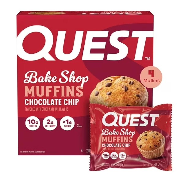 Quest Bake Shop Protein Muffins, Chocolate Chip Flavor, 10g Protein,