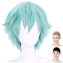 CaseEden Cosplay Wig Haragami Shigekun Choun Short Mint Green Emerald Green White Merche Wig Net Set of 2