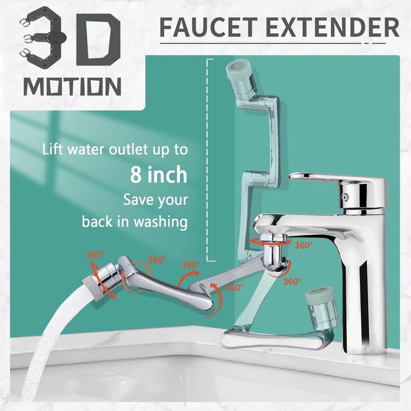 CECEFIN 1080°Rotating Faucet Extender Double Extension - Swivel Long Arm