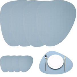 Washable Placemats, Set of 4 Leather Placemats and Coasters, PU Faux Leather, Heat Resistant, Oval Placemats, Washable for Home, Dining Room, Hotel and Business, 45 x 34 cm (Blue)