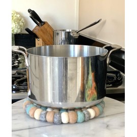 Global Crafts Hand Crafted Felt Ball Wool Trivet Mat from Nepal, 8" Round Pad, Sky