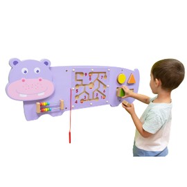 SPARK & WOW Hippo Activity Wall Panel - 18m+ - Toddler Activity Center - Wall-Mounted Toy - Busy Board Decor for Bedrooms, Daycares and Play Areas