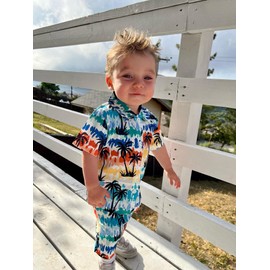 6-9 Months Baby Hawaiian Outfit Infant Boy Short Sleeve Hawaii Shirts Shorts Set Infant Summer Outfit Beach Clothing Coconut Tree